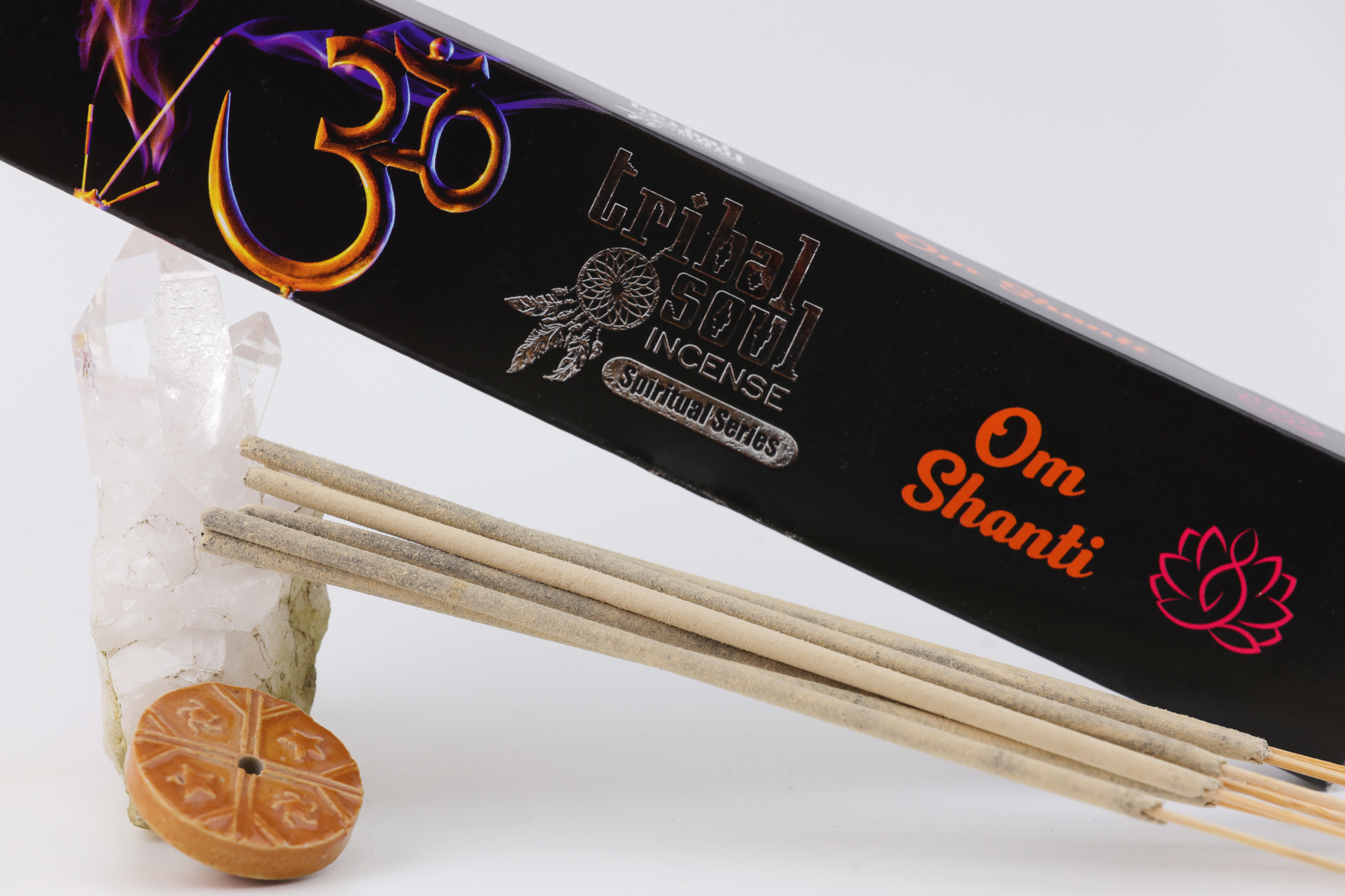 Spirituelle Räucherstäbchen und Keramikhalter- Ohm, Shanti
