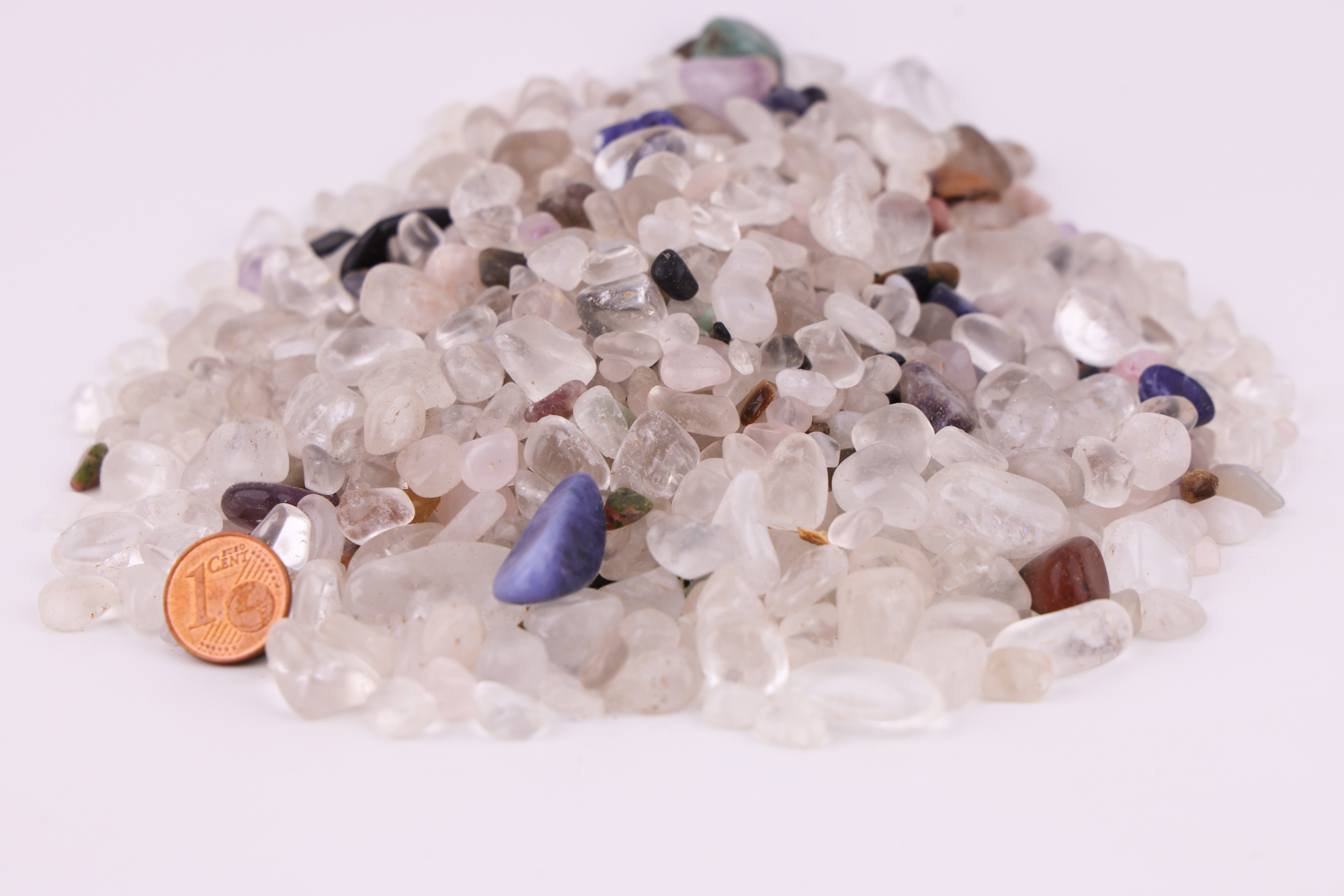 Quarz Trommelsteine Mix aus Bergkristall, Rauchquarz & Rosenquarz (0,5–1,5 cm)
