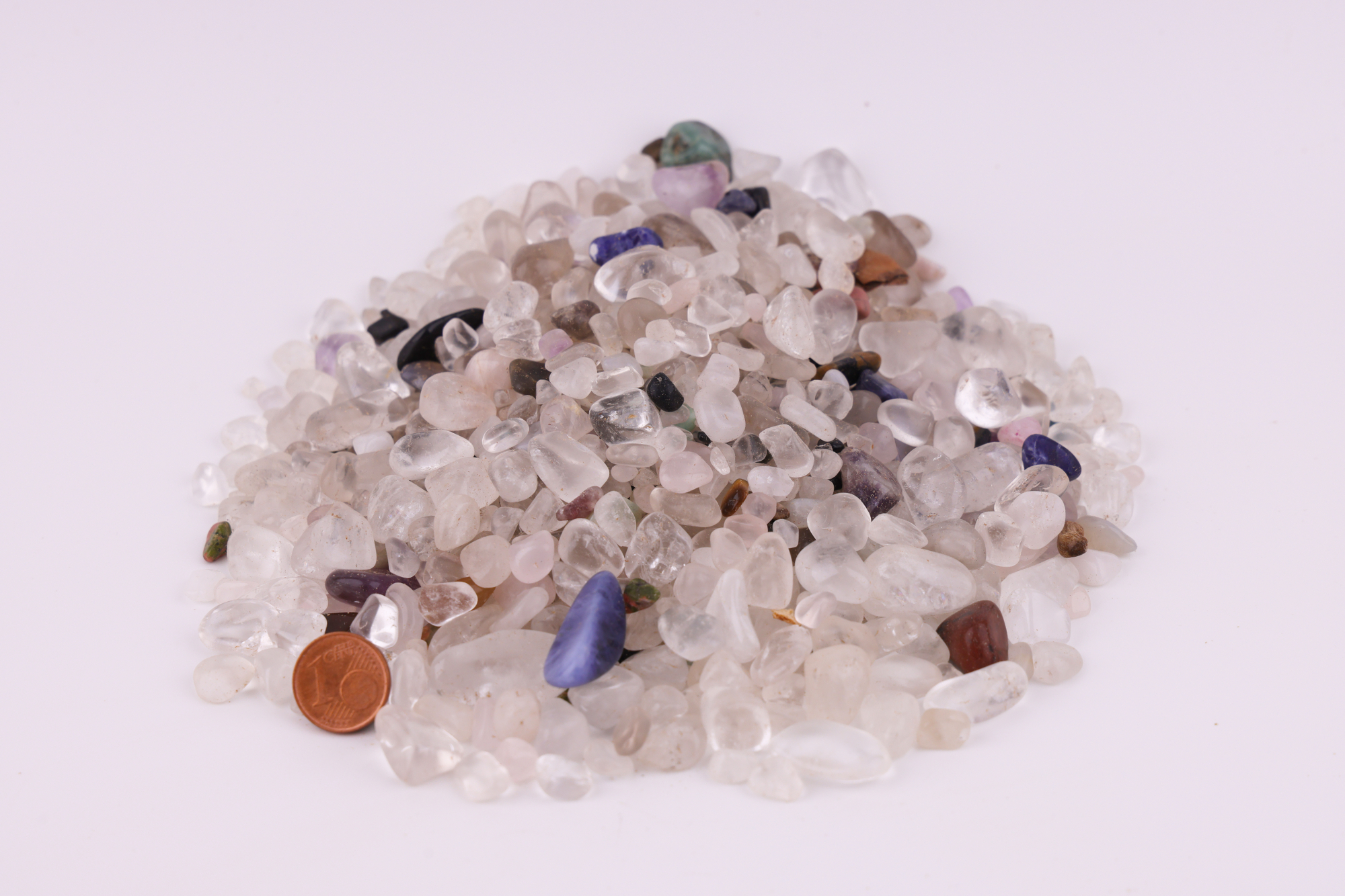 Quarz Trommelsteine Mix aus Bergkristall, Rauchquarz & Rosenquarz (0,5–1,5 cm)
