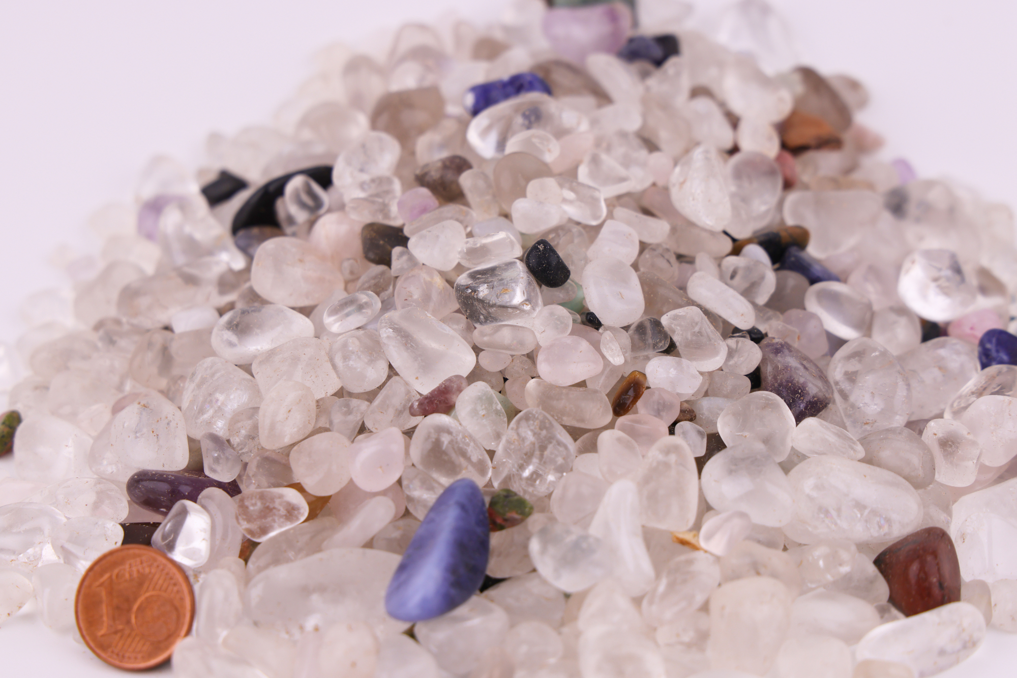 Quarz Trommelsteine Mix aus Bergkristall, Rauchquarz & Rosenquarz (0,5–1,5 cm)
