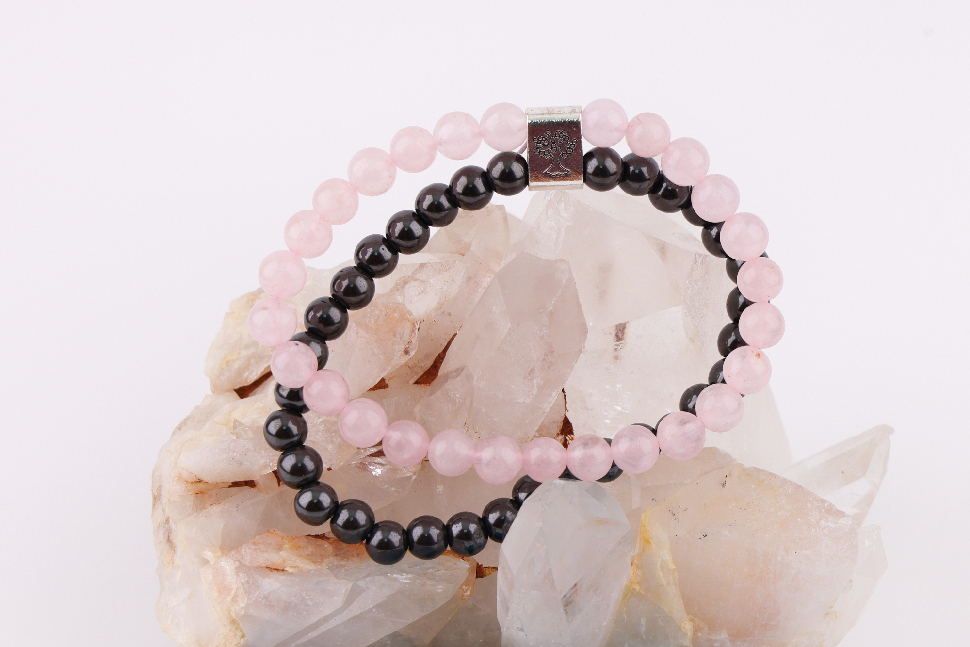 Magnetarmband Rosenquarz – Doppelband mit Magnetkugel
